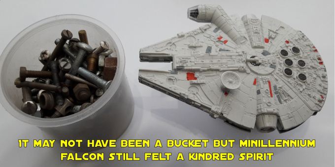 bucket of bolts with text